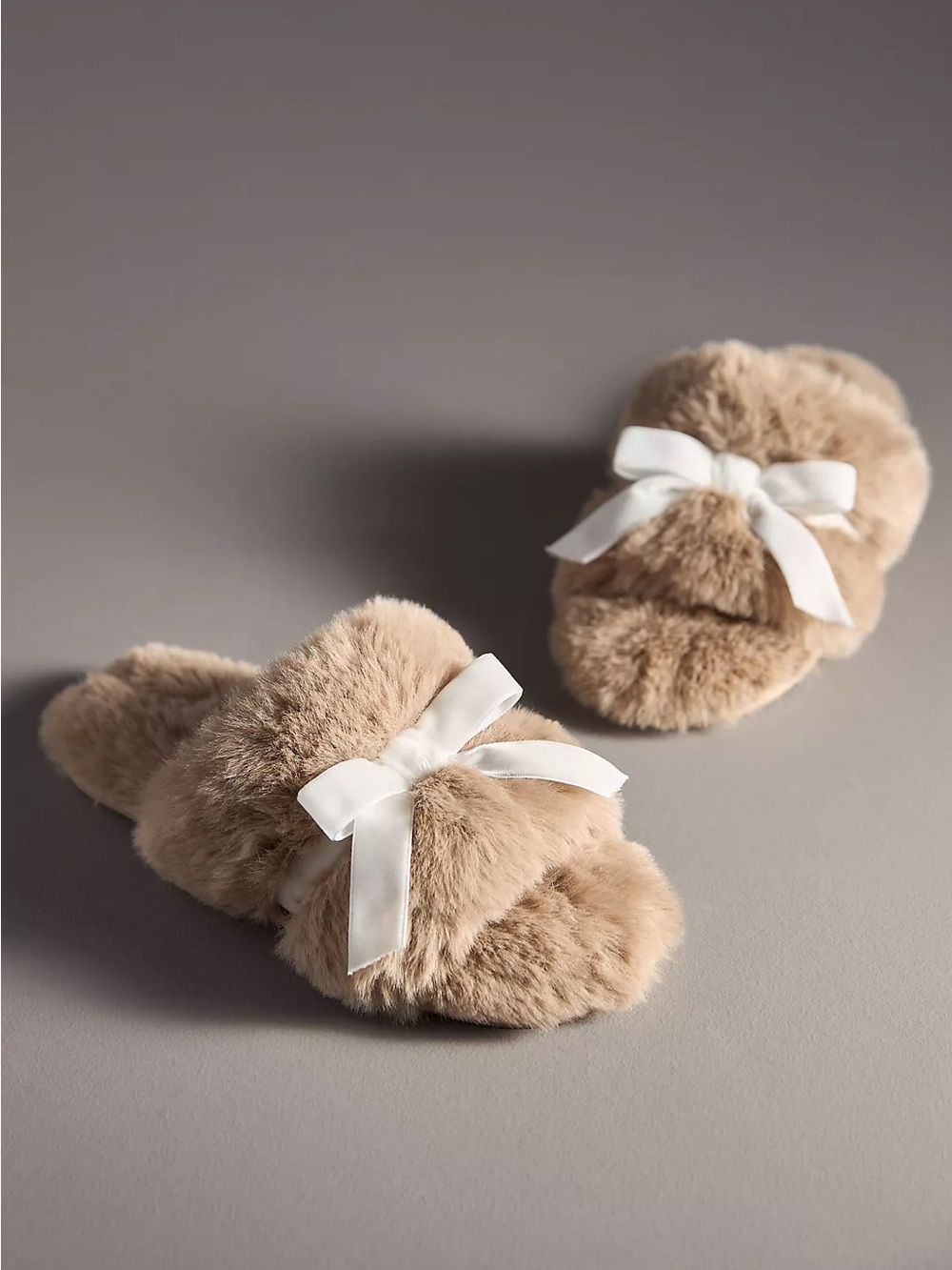 Maeve Faux-Fur Open-Toe Bow Slippers